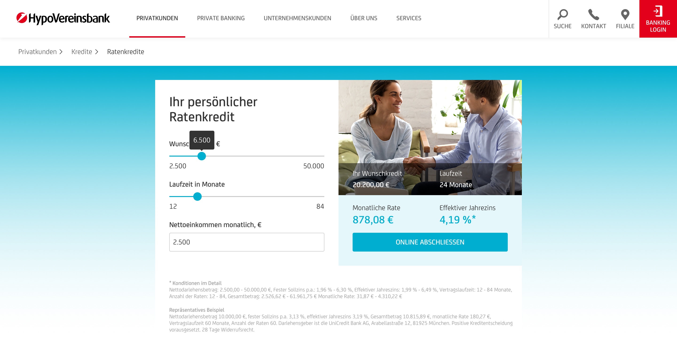 UX-Konzept neuer HVB Ratenkreditrechner
