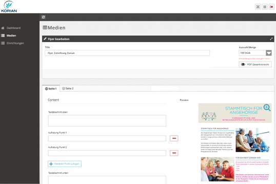 Konzept für eine Web2Print Anwendung für Korian